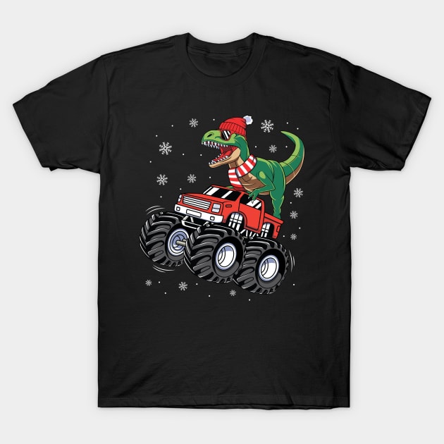 Dinosaur T Rex Riding Monster Truck Funny Christmas Xmas T-Shirt by HCMGift